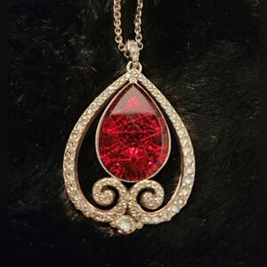 Brighton Sea Of Love Neclace Silver and Red Pendant 32" Chain Retired